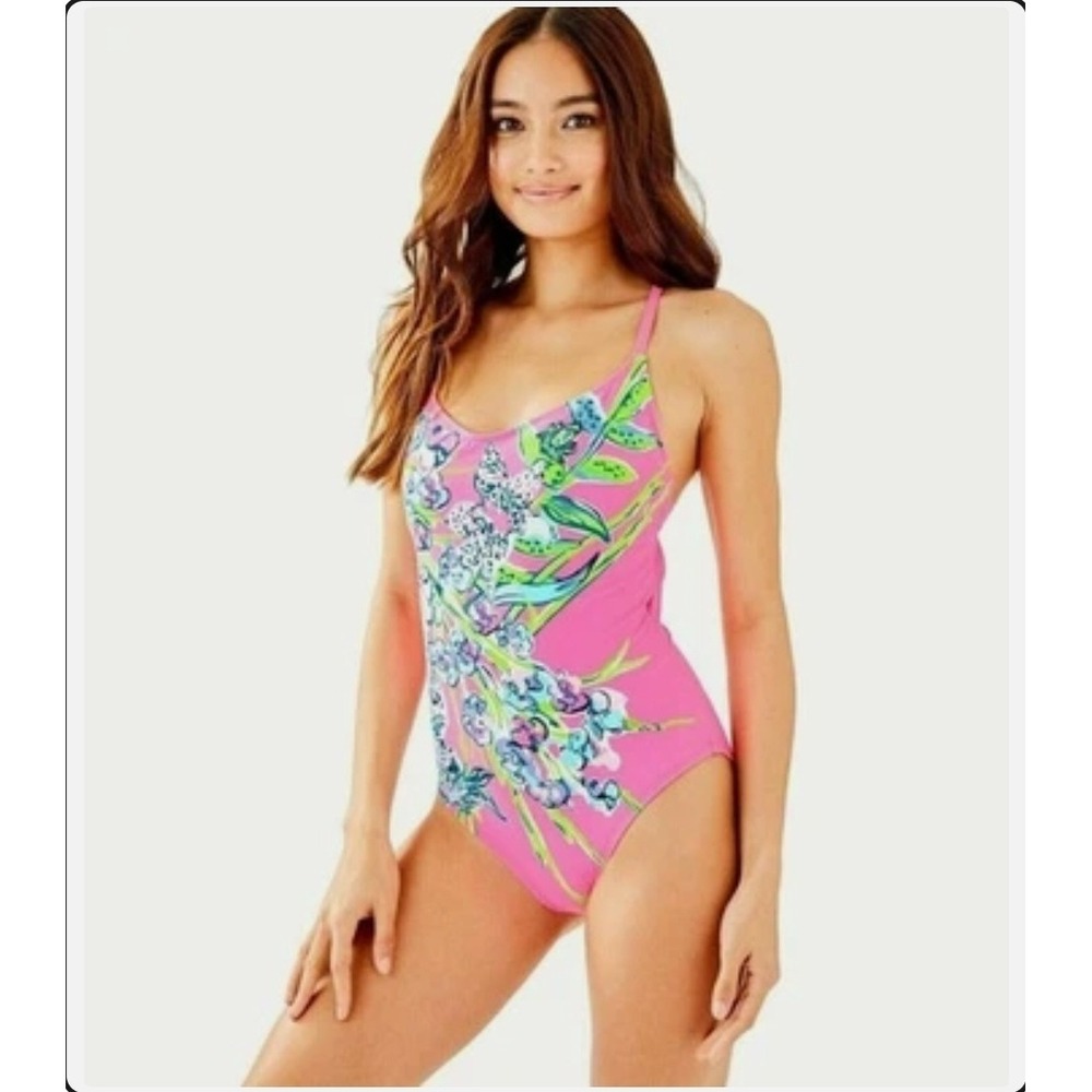 Lilly Pulitzer Azalea One Piece Swimsuit Pink Tropics Sway this Way Sz 12 NWOT